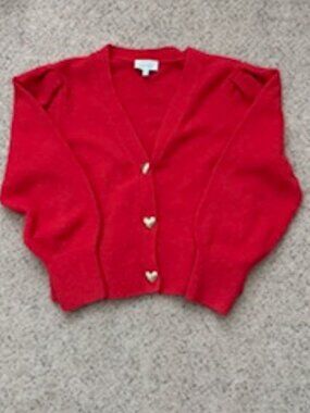 Paris Atelier & Other Stories Red Cardigan with Gold Heart Buttons S/M
